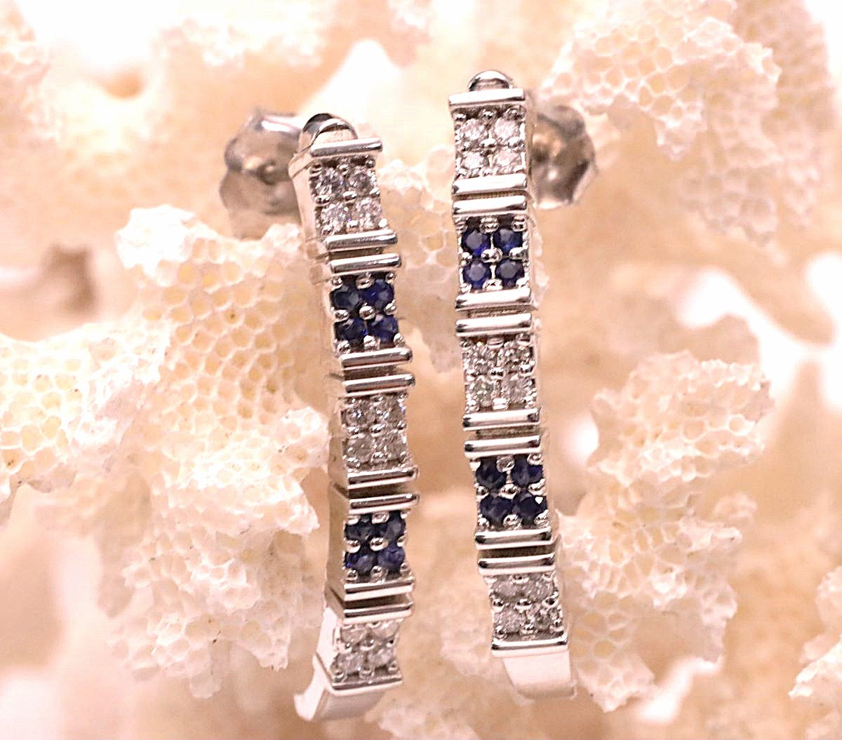14K White Gold Half Loop Earrings w/ Sapphires & Diamonds - Spanish ...