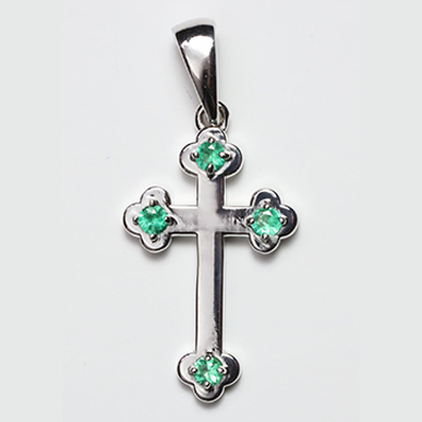 CROSS WHITE GOLD EMERALDS